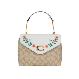 Coach Сумка через плечо Tammie Canvas с кожей и фактурной зернистой кожей, большого размера, женская, цвета хаки и белого цвета ca016-imotv