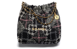 Chanel 22K Осень-Зима 22Bag Шерстяная сумка-тоут, сумка для покупок, дамская сумочка, сумка через плечо, женская серо-розовая as3261-b09281-nk586