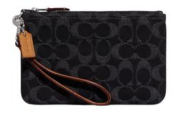 Coach Сумка-клатч Trumpets из денима с кожаным ремешком на запястье, женская, черная cf992-lhdrj