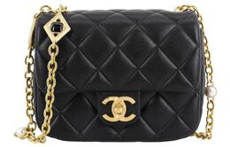 Chanel Сумка-клапан из овчины, сумка через плечо, мини, женская, черная as3849-b10594-94305