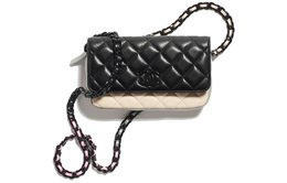 Chanel Сумка-кошелек для мобильного телефона из овчины с клапаном, сумка на плечо, женская, черно-бежевая ap3247-b10401-nm951