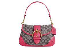 Coach Сумка-мессенджер Soho Fabric с кожаным принтом в виде полумесяца, женская, клубнично-красная и серая cj814-b4qdv