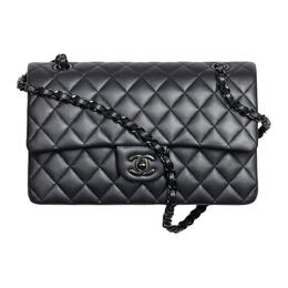 Chanel Сумка через плечо Classic Flap CF из перламутровой кожи ягненка, среднего размера, женская, черного цвета a01112-b13639-94305