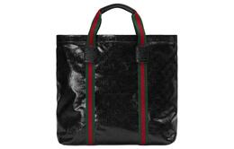 Gucci Сумка-шоппер из холщовой ткани Crystal Canvas с кожаным переплетом, мужская черная сумка среднего размера 763287-fackn-1064