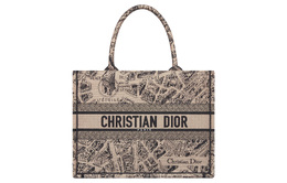 Christian Dior Сумка-шоппер BookTote с вышивкой, сумка для покупок, женская, бежево-черная, среднего размера m1296zomp-m918