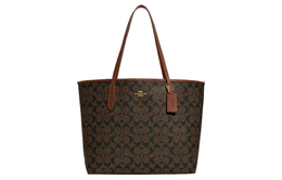 Coach Сумка-шоппер City Canvas с кожаной сумкой-шоппером, сумка-тоут, женская, большого размера, коричневого и красного дерева 5696-imw6s