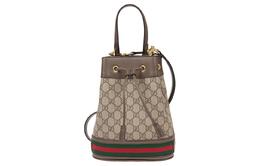 Gucci Сумка-ведро Ophidia из холста с кожаной завязкой и шнурком, через плечо, женская, небольшого размера, цвет эбеновое дерево/коричневый 550621-96i3b-8745