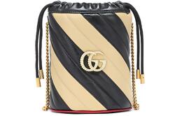 Gucci Сумка-ведро GG Marmont из кожи, сумка-мессенджер, сумка через плечо, мини-сумка женская, черная/бежевая 573817-0olpn-9694