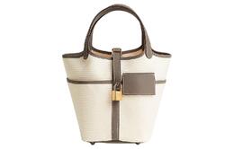 Hermes Сумка-корзина Goeland Canvas и Swift из телячьей кожи с замком Picotin Lock унисекс светло-бежевого и слоново-серого цветов h083189ccax