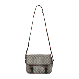 Gucci Сумка через плечо из холста с кожаным переплетом, мужская, бежево-черного цвета 760123-facjn-9765