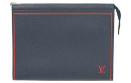 Louis Vuitton Мужская кожаная косметичка Pochette Voyage, клатч среднего размера, темно-синяя m63394