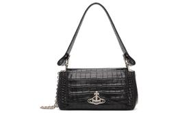 Vivienne Westwood Сумка-багет из кожи с крокодиловым узором, сумка-мессенджер, женская сумка среднего размера, черного цвета 4304006ql0039n401