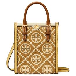Tory Burch Сумка-шоппер из рафии с кожаной отделкой, сумка-шоппер, сумка через плечо, мини-сумка женская, коричневого цвета 145512-268
