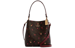 Coach Сумка-ведро Town Canvas с кожаной сумкой-ведром, сумка через плечо, маленькая женская, коричневого и бордового цвета c7975-imbmc