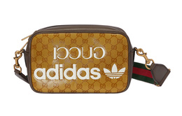Adidas Collaboration Сумка через плечо маленького размера для мужчин из холста с кожаными деталями камера коричневый желтый Gucci 702427-uvsft-7268