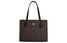 Coach Сумка-шоппер Nina Canvas с кожаной сумкой-шоппером, сумка-тоут, сумка через плечо, большая женская, коричнево-черная cl399-svbrb