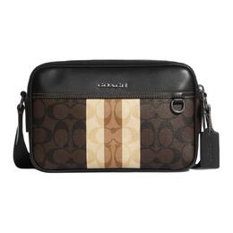 Coach Сумка для фотоаппарата Graham Canvas с кожей, наплечная сумка среднего размера, мужская, черная и темно-коричневая c9965-qbmaa