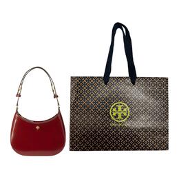 Tory Burch Сумка-полумесяц Emerson из кожи, наплечная сумка, женская, бордового цвета, небольшого размера 147940-627 | burgundy