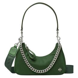 Tory Burch Сумка-полумесяц MERCER из переработанного нейлона с кожаной отделкой, портативная сумка через плечо, женская, темно-зеленого цвета 146365-300