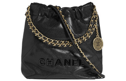 Chanel Сумка-ведро из блестящей зернистой телячьей кожи и металла, сумка через плечо, мини, женская, черная, 22 сумки as3980-b14407-94305