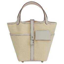 Hermes Сумка-корзина Goeland Canvas с замком Picotin и телячьей кожей Swift, размер 18, женская, кремово-белая h083189ckac