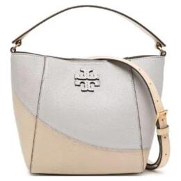 Tory Burch Сумка-ведро McGraw Litchi Grain Leather, портативная сумка через плечо, женская, серо-бежевого цвета 152218-029