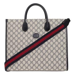 Gucci Сумка-шоппер из холста с кожей, сумка-шоппер, сумка через плечо, сумка среднего размера, унисекс, синяя/бежевая 674148-9c2vn-4076