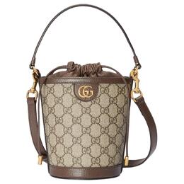 Gucci Сумка Ophidia Canvas с кожаной холщовой тканью, сумка-ведро, сумка через плечо, сумка через плечо, мини-сумка женская коричневого цвета 760199-9aad9-8341