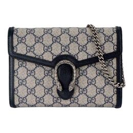 Gucci Мини-сумка Dionysus из холста с кожаной цепочкой, через плечо, женская, бежево-синяя 401231-k9gsn-4075