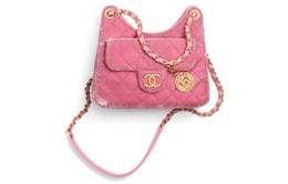 Chanel Сумка-хобо из велюра, золотистого металла, сумка на плечо, женская, розовая, Trumpets as4323-b13815-nq948