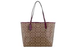 Coach Сумка-тоут из искусственной кожи, большая, через плечо, женская, цвет хаки, насыщенный ягодно-красный 5696-imrsf