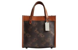 Coach Полевая парусиновая сумка с кожаной сумкой-шоппером, сумка-тоут, женская сумка на плечо, коричневого цвета, небольшого размера cm708-v5w9n