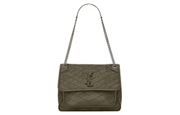 Saint Laurent Сумка-хобо из коровьей кожи, сумка на цепочке, женская сумка через плечо, серо-хаки цвета 633158-1yg04-1229