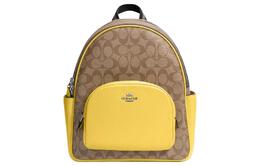 Coach Рюкзак Court Canvas с изысканной шагреневой кожей, средний размер, женский, серебристый, хаки и винтажный желтый 5671-svwgw