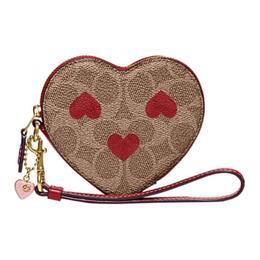Coach Мини-сумка-клатч из искусственной кожи в форме сердца, женская, коричневая cf283-b4p22