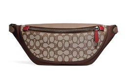 Coach Мужская сумка-туба League Canvas с кожаной поясной сумкой, цвет дуб/клен, коричневый, красный c3795-jis8w
