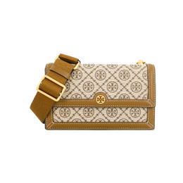 Tory Burch Сумка-коробка с Т-образным вырезом, жаккардовая ткань с кожаной отделкой, сумка-коробка, сумка через плечо, женская, коричневого цвета 81000-371