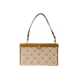 Tory Burch Сумка-мешок для хранения из тканого жаккарда с монограммой T и кожей, мини-сумка через плечо, женская, коричневого цвета 82933-371