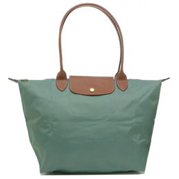 Longchamp Сумка-мешок из переработанного холста с кожаной отделкой, женская сумка-туба через плечо, цвет кипарисово-зеленый 1899089139