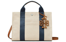 Tory Burch Сумка-шоппер Trumpets из холста с кожаной отделкой, женская, натурально-бежевого цвета 135043-254