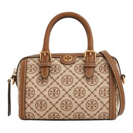 Tory Burch Сумка-бостон из ткани с монограммой T и кожей, сумка через плечо, мини-сумка женская, орехово-коричневого цвета 82939-371