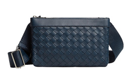 Bottega Veneta Сумка-мессенджер из коровьей кожи с тканью, сумка через плечо, обычная мужская, темно-синяя 651938v0e523121