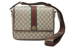 Gucci Сумка-мессенджер Ophidia из холста с кожей, сумка через плечо, мужская, среднего размера, бежевого и черного цветов 761741-facjq-9741
