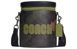 Coach Сумка-ведро из плотного холста с покрытием «бочка» и гладкой телячьей кожей, сумка-ведро, сумка через плечо, мужская, мини, оливково-зеленого цвета cc024-qbuox