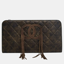 Chanel Black Metallic Lambskin CC Chain Fringe Clutch 1207165
