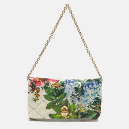 Dolce & Gabbana Multicolor Floral Quilted Fabric Turnlock Chain Clutch 1207139