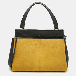 Celine Yellow/Black Calf Hair and Leather Large Edge Top Handle Bag 1207014