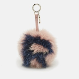Fendi Pink/Blue Fox Fur and Leather Alphabet R Ball Bag Charm 1207019