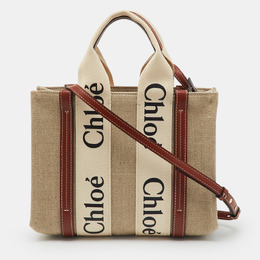 Chloe Chloé Beige/Brown Canvas and Leather Small Woody Tote 1207000