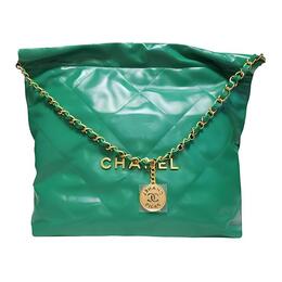 Chanel Сумка-шоппер из блестящей телячьей кожи, 22 сумки, женская, зеленая, Trumpets as3260-b08037-ni689